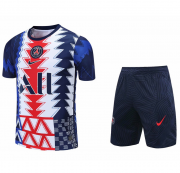 2021-22 PSG Blue Red Short Sleeve Training Kits Shirt with Shorts