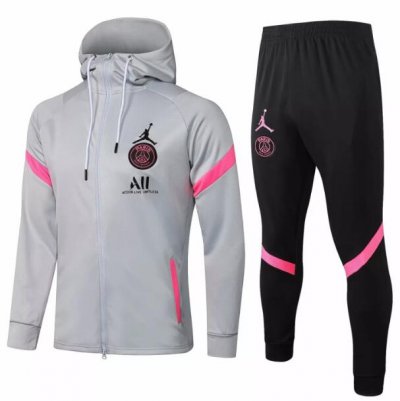 2021-22 PSG x Jordan Grey Pink Training Kits Hoodie Jacket with Pants