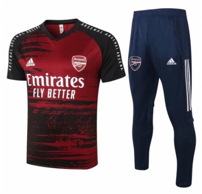 2020-21 Arsenal Red Black Short Sleeve Training Kits Shirt with Pants