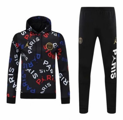 2021-22 PSG X Jordan Black Training Kits Hoodie Sweat Shirt with Pants