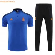2021-22 Real Madrid Blue Polo Kits Shirt with Pants