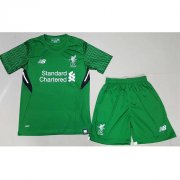 Kids Liverpool 2017-18 Green Goalkeeper Soccer Shirt With Shorts