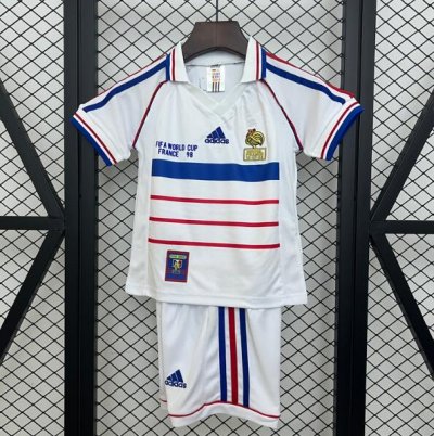 1998 France Retro Kids Away Soccer Kit Shirt With Shorts