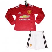 Kids Manchester United 2017-18 LS Home Soccer Shirt With Shorts