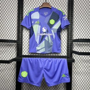 2024-25 Manchester United Kids Purple Goalkeeper Soccer Children Kits Shirt With Shorts