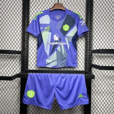 2024-25 Manchester United Kids Purple Goalkeeper Soccer Children Kits Shirt With Shorts