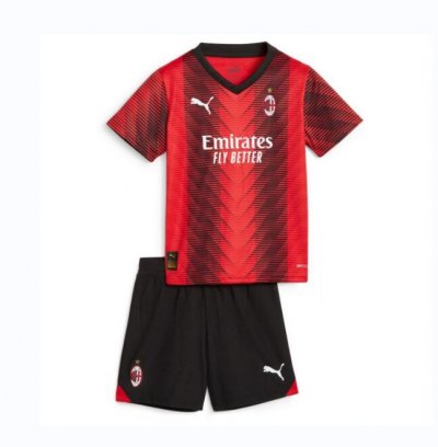 2023-24 AC Milan Kids Home Soccer Kits Shirt with Shorts