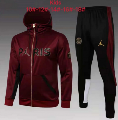 Kids 2021-22 PSG x Jordan Red Hoodie Jacket and Pants Youth Training Kits