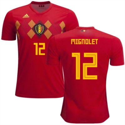 2018 World Cup Belgium Home Soccer Jersey Shirt Simon Mignolet #12