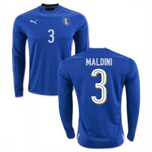 2016 Italy 3 Maldini LS Home Soccer Jersey