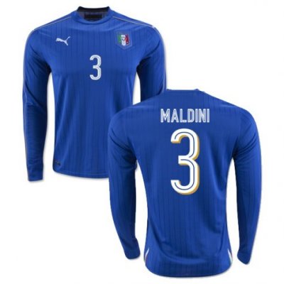 2016 Italy 3 Maldini LS Home Soccer Jersey