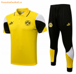 2021-22 Dortmund Yellow Black Polo Kits Shirt with Pants