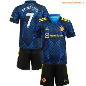 2021-22 Manchester United Kids Third Away Soccer Youth Kits Shirt With Shorts Ronaldo #7