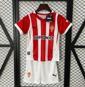 2024-25 Sporting Gijon Kids Home Soccer Kits Shirt With Shorts