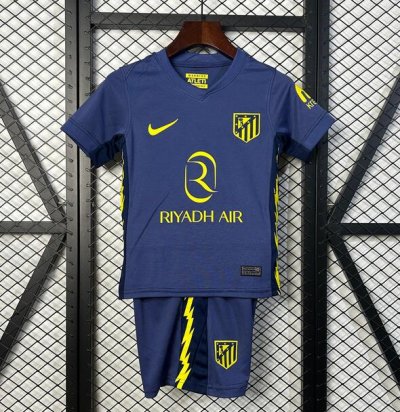 2025-26 Atletico Madrid Kids Away Soccer Kits Shirt With Shorts