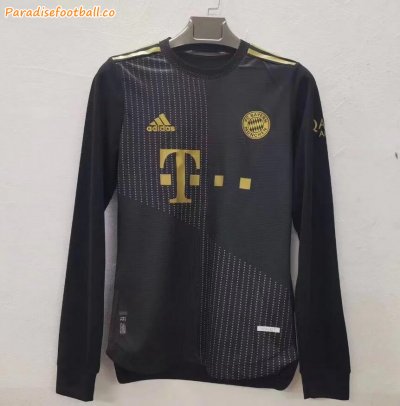 2021-22 Bayern Munich Long Sleeve Away Black Soccer Jersey Shirt Player Version