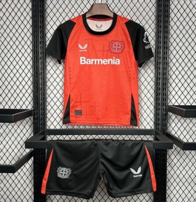 Kids 2024-25 Leverkusen Home Soccer Kits Shirt With Shorts