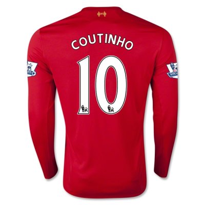 2015-16 Liverpool COUTINHO #10 LS Home Soccer Jersey
