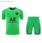 2020-21 PSG Green Training Kits Soccer Shirt with Shorts