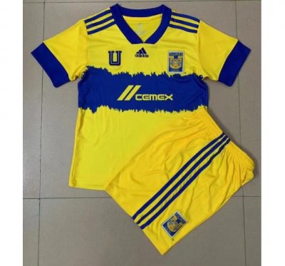 Kids Tigres UANL 2021-22 Home Yellow Soccer Kits Shirt With Shorts