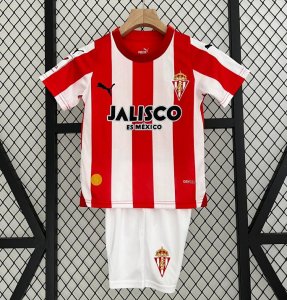 2023-24 Sporting Gijon Kids Home Soccer Kits Shirt With Shorts