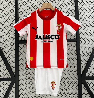 2023-24 Sporting Gijon Kids Home Soccer Kits Shirt With Shorts