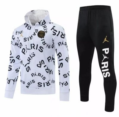 2020-21 PSG x Jordan White Tracksuits Paris Hoodie Sweatshirt with Pants
