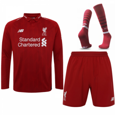 2018-19 Liverpool Home LS Soccer Jersey Whole Kit (Shirt + Shorts + Socks)