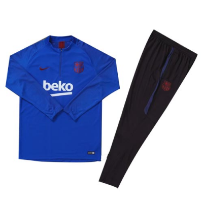 Youth 2019-20 Barcelona Blue Zipper Sweat Shirt Kit(Top+Trouser)