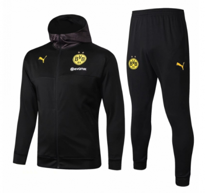 2019-20 Dortmund Black Hoodie Jacket Training Suits With Pants