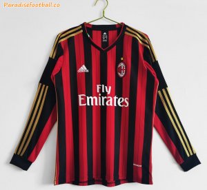 2013-14 AC Milan Retro Long Sleeve Home Soccer Jersey Shirt