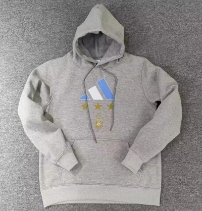 2022 FIFA World Cup Argentina Three Stars Grey Champions Hoodie Sweat Shirt