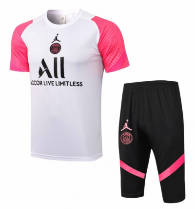 2021-22 PSG X Jordan White Pink Training Suits Shirt with 3/4 Pants