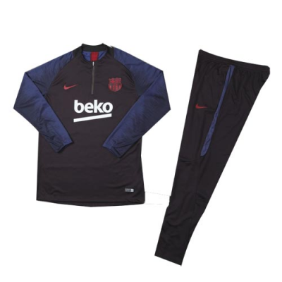 Youth 2019-20 Barcelona Navy Blue Zipper Sweat Shirt Kit(Top+Trouser)