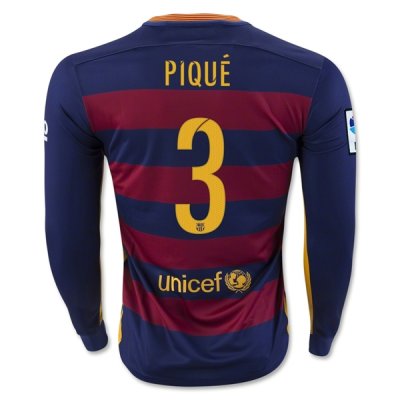 2015-16 Barcelona PIQUE 3 LS Home Soccer Jersey