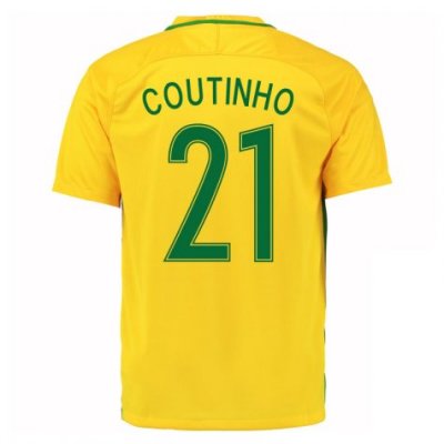 2016 Brazil Coutinho 21 Home Soccer Jersey