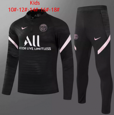 Kids 2021-22 PSG Black Training Kits Youth Sweater with Pants