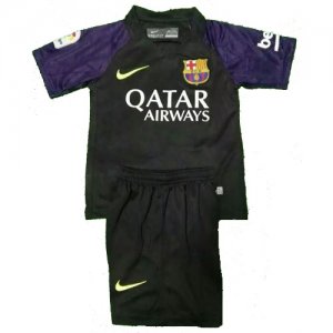 Kids Barcelona 2016-17 Black Goalkeeper Soccer Shirt With Shorts