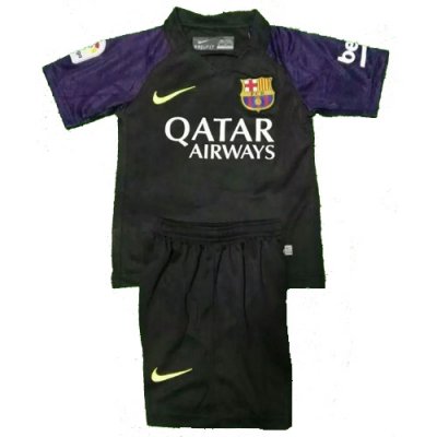 Kids Barcelona 2016-17 Black Goalkeeper Soccer Shirt With Shorts