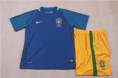 Kids Brazil 2016-17 Away Soccer Shirt With Shorts