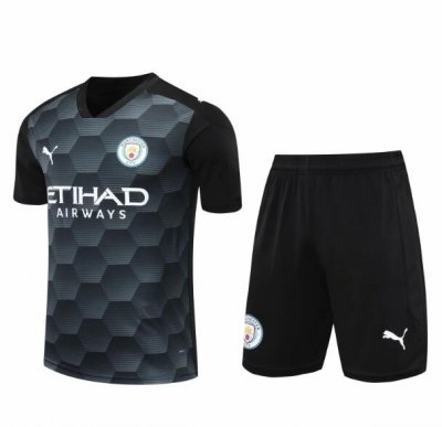 2020-21 Manchester City Black Goalkeeper Soccer Jersey Kits (Shirt+Shorts)
