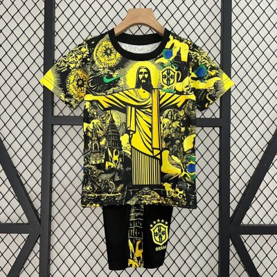 2024/25 Brazil Kids Special Yellow Soccer Kits Shirt With Shorts