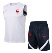 2021-22 France White Training Vest Kits Soccer Shirt with Shorts