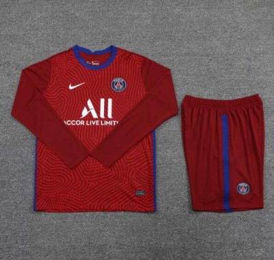 2020-21 PSG Red Long Sleeve Goalkeeper Soccer Jersey Kits (Shirt+Shorts)
