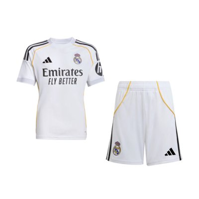 2025-26 Real Madrid Home Kids Soccer Kits Shirt With Shorts