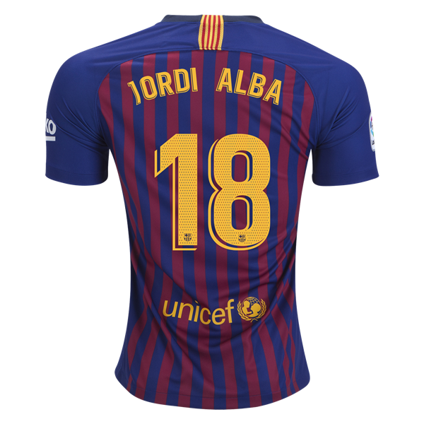 2018-19 FC Barcelona Home Soccer Jersey Shirt Jordi Alba #18