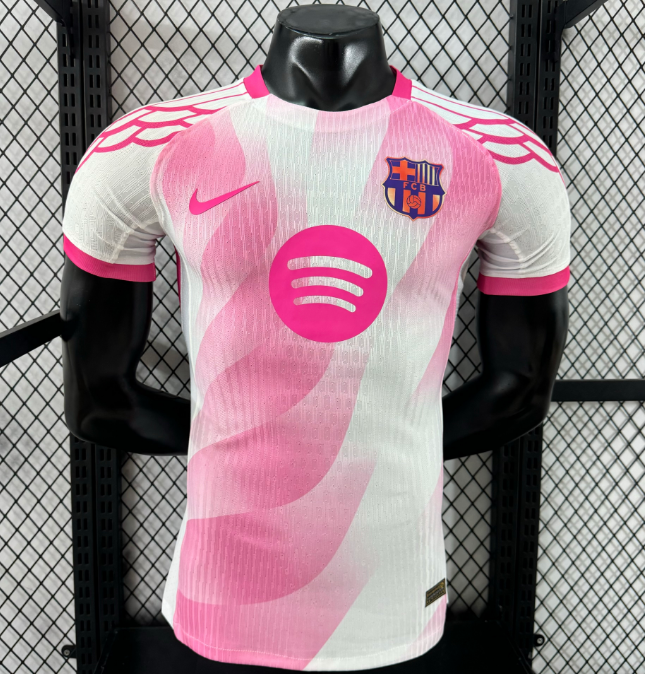 2025-26 Barcelona White Pink Special Soccer Jersey Shirt Player Version