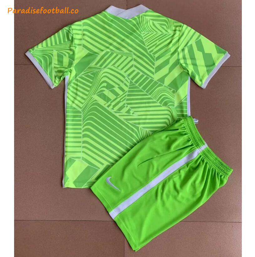 2021-22 Wolfsburg Kids Home Green Soccer Kits Shirt With Shorts - Click Image to Close