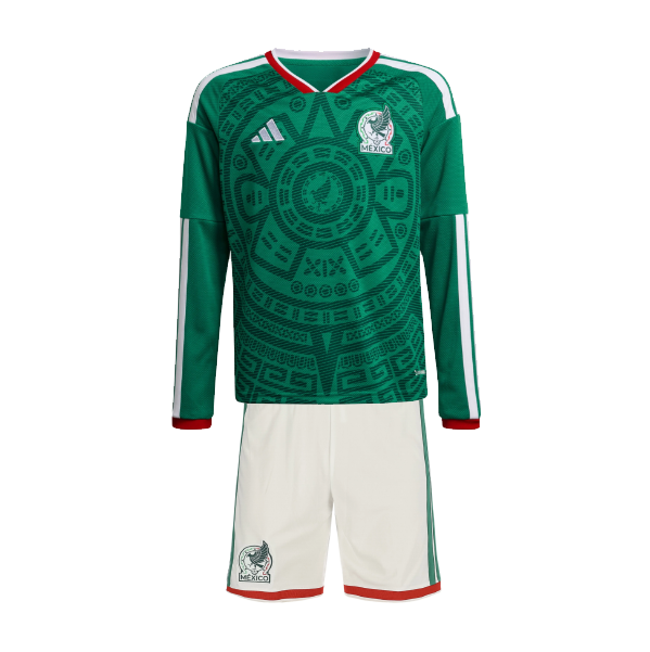 2026-27 Mexico Home Kids Long Sleeve Soccer Kits Shirt with Shorts