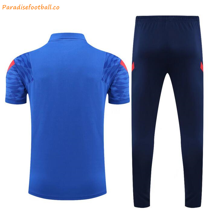 2021-22 Atletico Madrid Blue Polo Kits Shirt with Pants - Click Image to Close